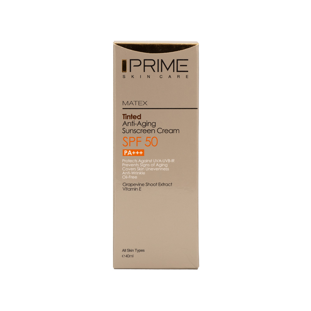 کرم ضد آفتاب جوانساز رنگی SPF50 پرایم مدل Matex مناسب انواع پوست 40میل